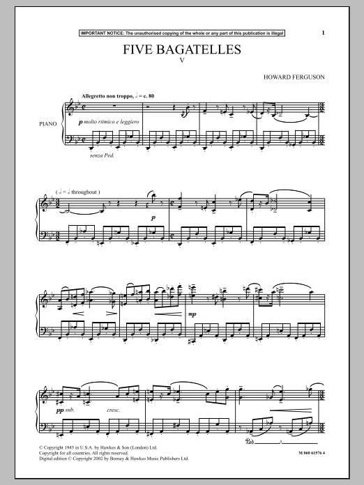 Download Howard Ferguson Five Bagatelles (V) Sheet Music and learn how to play Piano PDF digital score in minutes