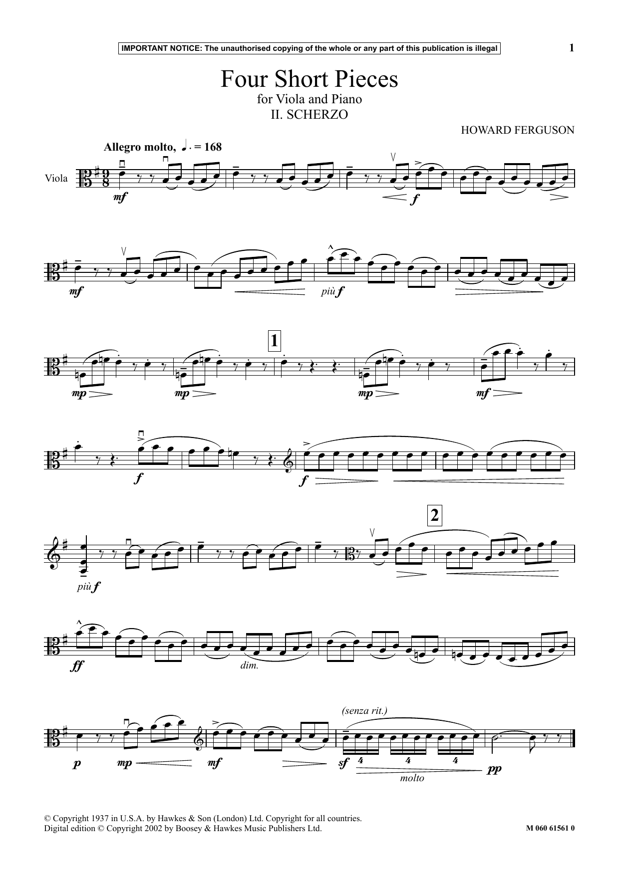 Download Howard Ferguson II. Scherzo (from Four Short Pieces For Viola And Piano) Sheet Music and learn how to play Instrumental Solo PDF digital score in minutes