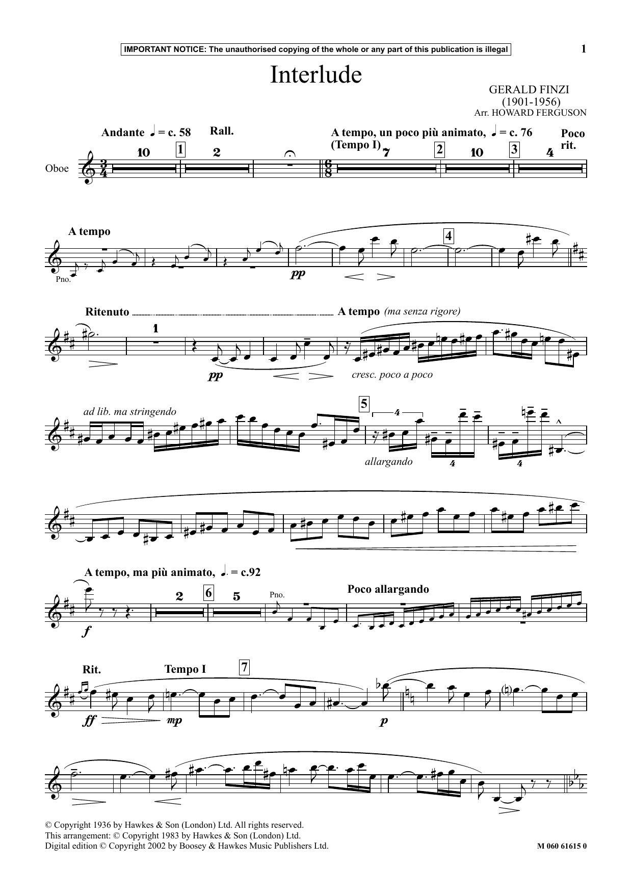 Download Howard Ferguson Interlude Sheet Music and learn how to play Instrumental Solo PDF digital score in minutes