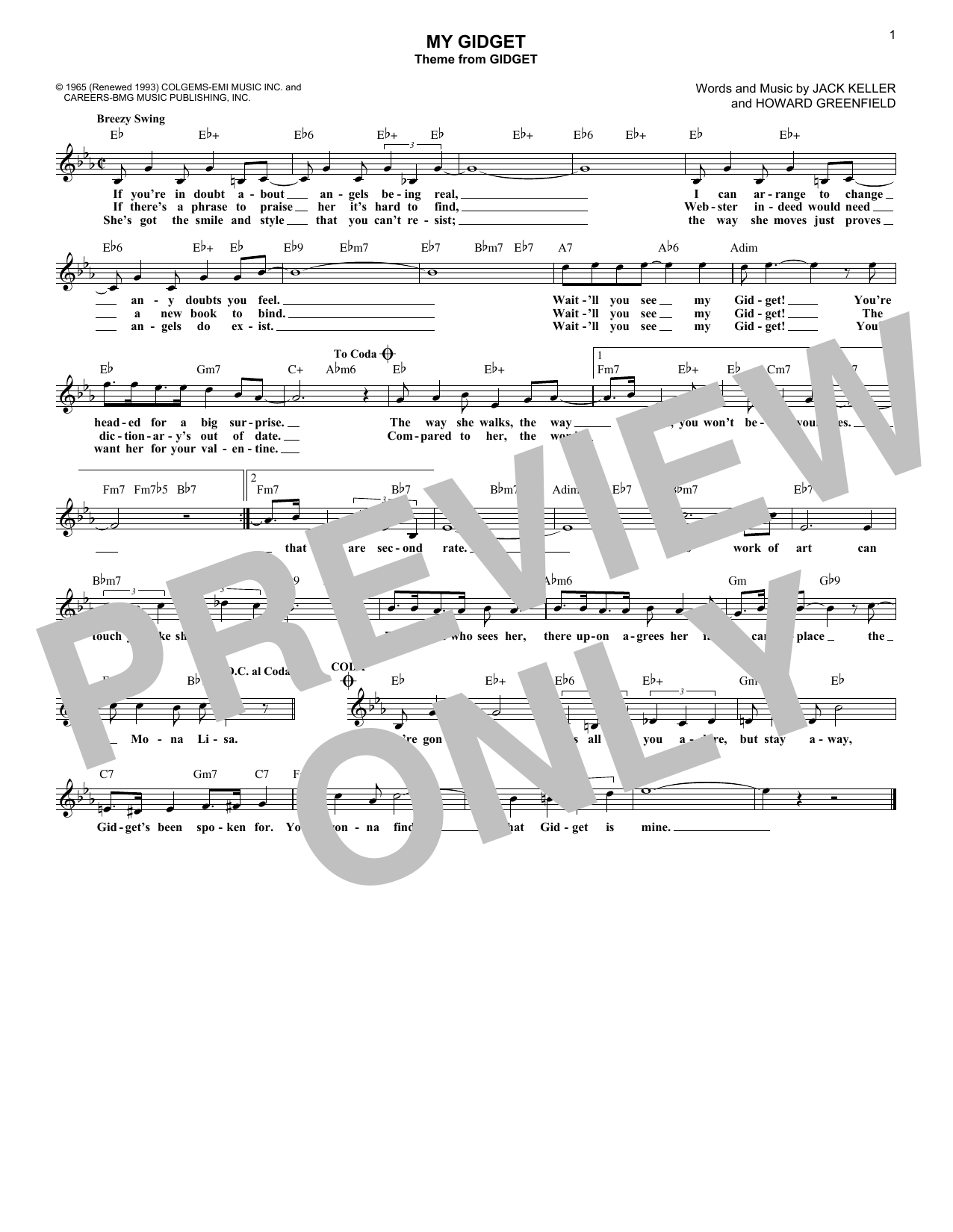 Download Howard Greenfield My Gidget (from Gidget) Sheet Music and learn how to play Lead Sheet / Fake Book PDF digital score in minutes