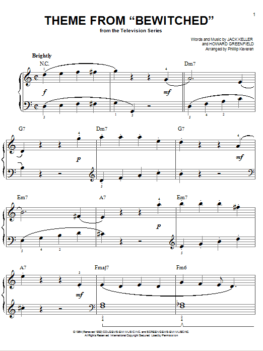 Download Howard Greenfield Theme from Bewitched Sheet Music and learn how to play Easy Piano PDF digital score in minutes
