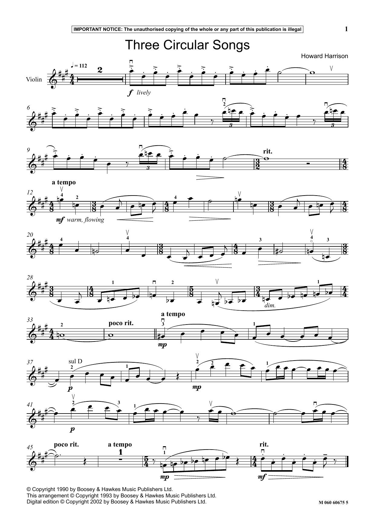 Download Howard Harrison Three Circular Songs Sheet Music and learn how to play Instrumental Solo PDF digital score in minutes