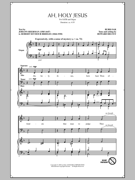Download Howard Helvey Ah, Holy Jesus Sheet Music and learn how to play SATB PDF digital score in minutes