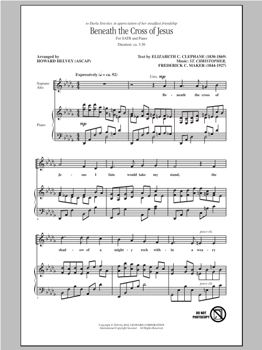 Download Frederick C. Maker Beneath The Cross Of Jesus (arr. Howard Helvey) Sheet Music and learn how to play SATB PDF digital score in minutes