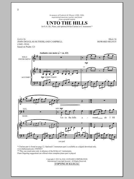 Download Howard Helvey Unto The Hills Sheet Music and learn how to play SATB PDF digital score in minutes