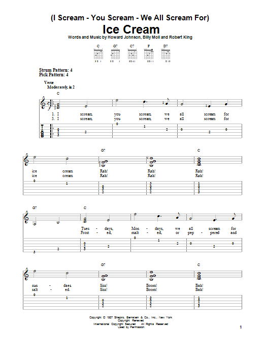 Download Howard Johnson (I Scream-You Scream-We All Scream For) Ice Cream Sheet Music and learn how to play Easy Guitar Tab PDF digital score in minutes