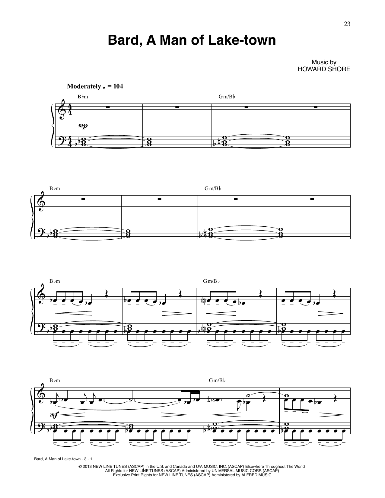 Download Howard Shore Bard, A Man Of Lake-Town (from The Hobbit: The Desolation of Smaug) Sheet Music and learn how to play Piano Solo PDF digital score in minutes