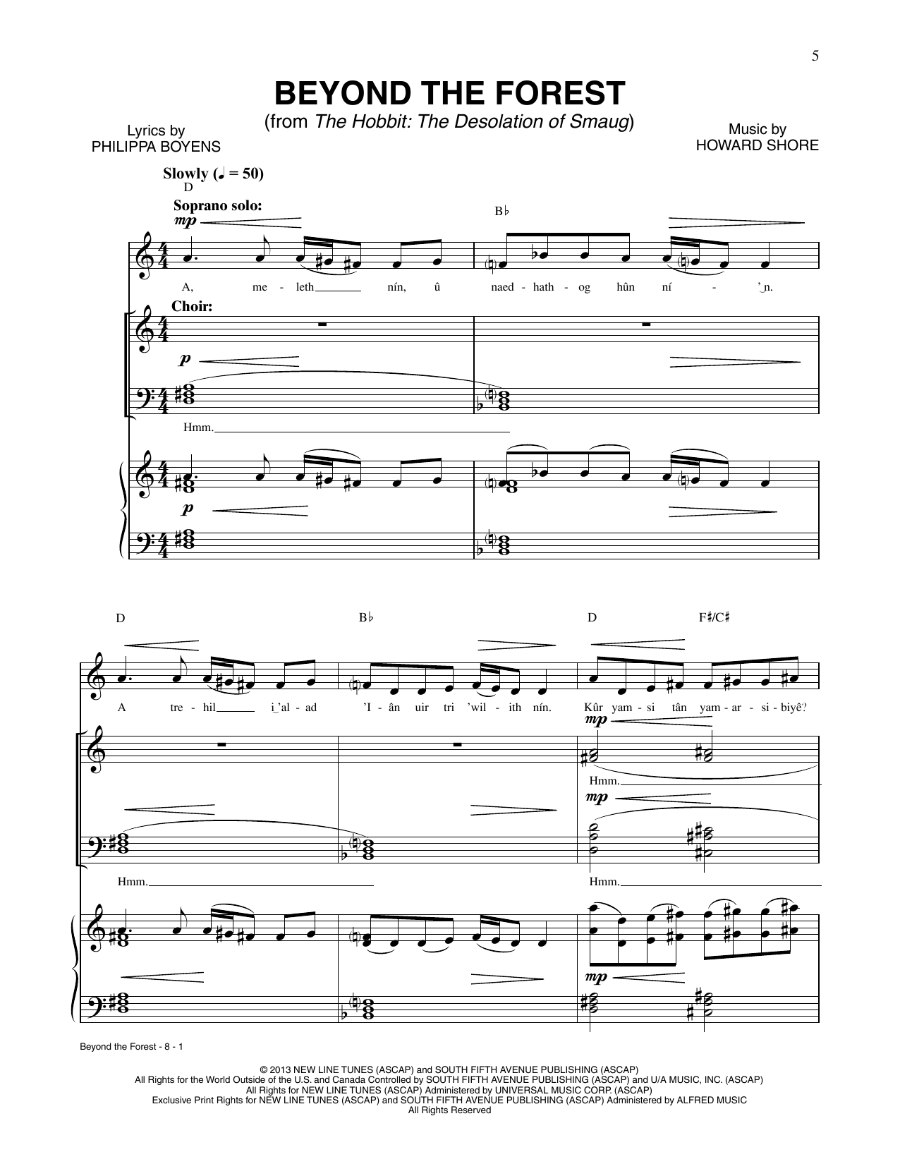 Download Howard Shore Beyond The Forest (from The Hobbit: The Desolation of Smaug) Sheet Music and learn how to play Piano & Vocal PDF digital score in minutes