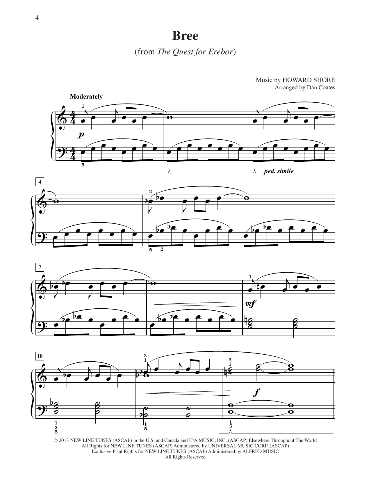 Download Howard Shore Bree (from The Hobbit: The Desolation of Smaug) (arr. Dan Coates) Sheet Music and learn how to play Easy Piano PDF digital score in minutes