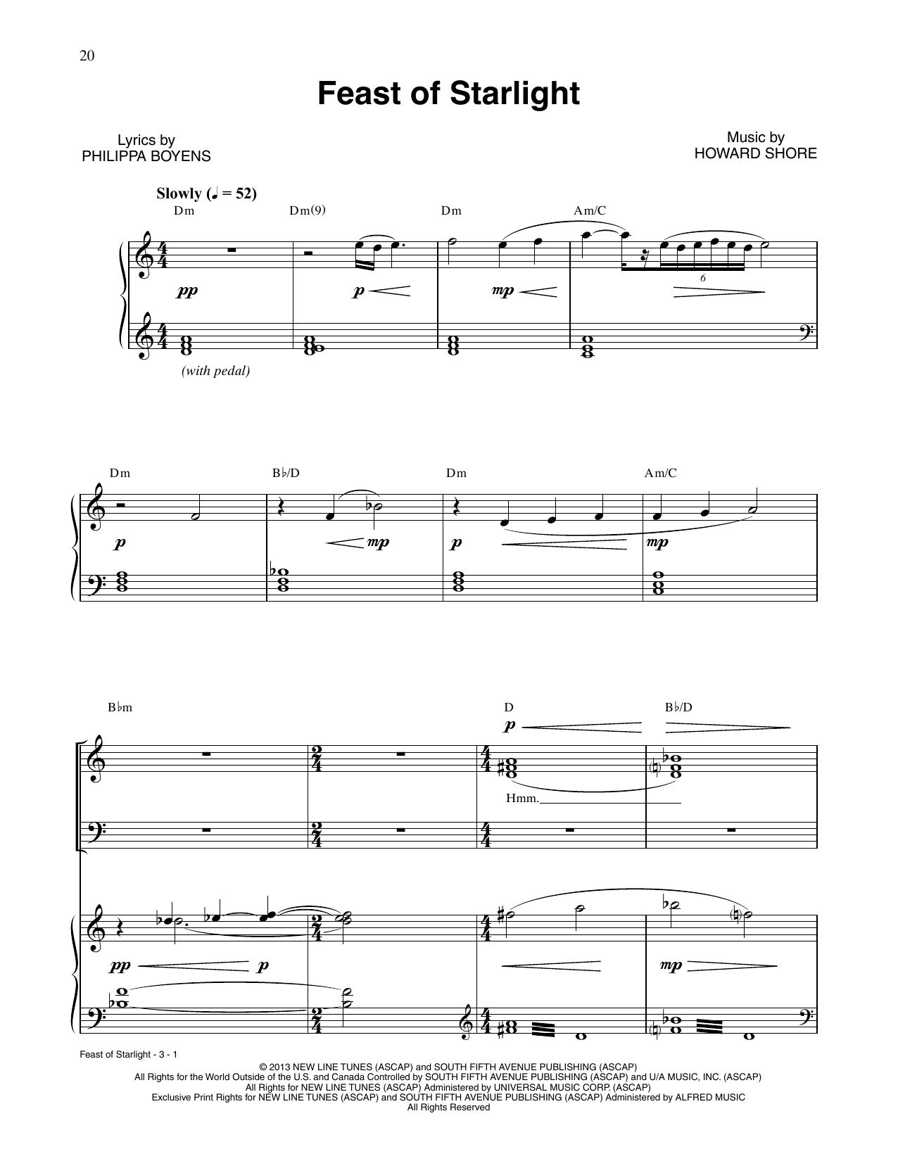 Download Howard Shore Feast Of Starlight (from The Hobbit: The Desolation of Smaug) Sheet Music and learn how to play Piano & Vocal PDF digital score in minutes