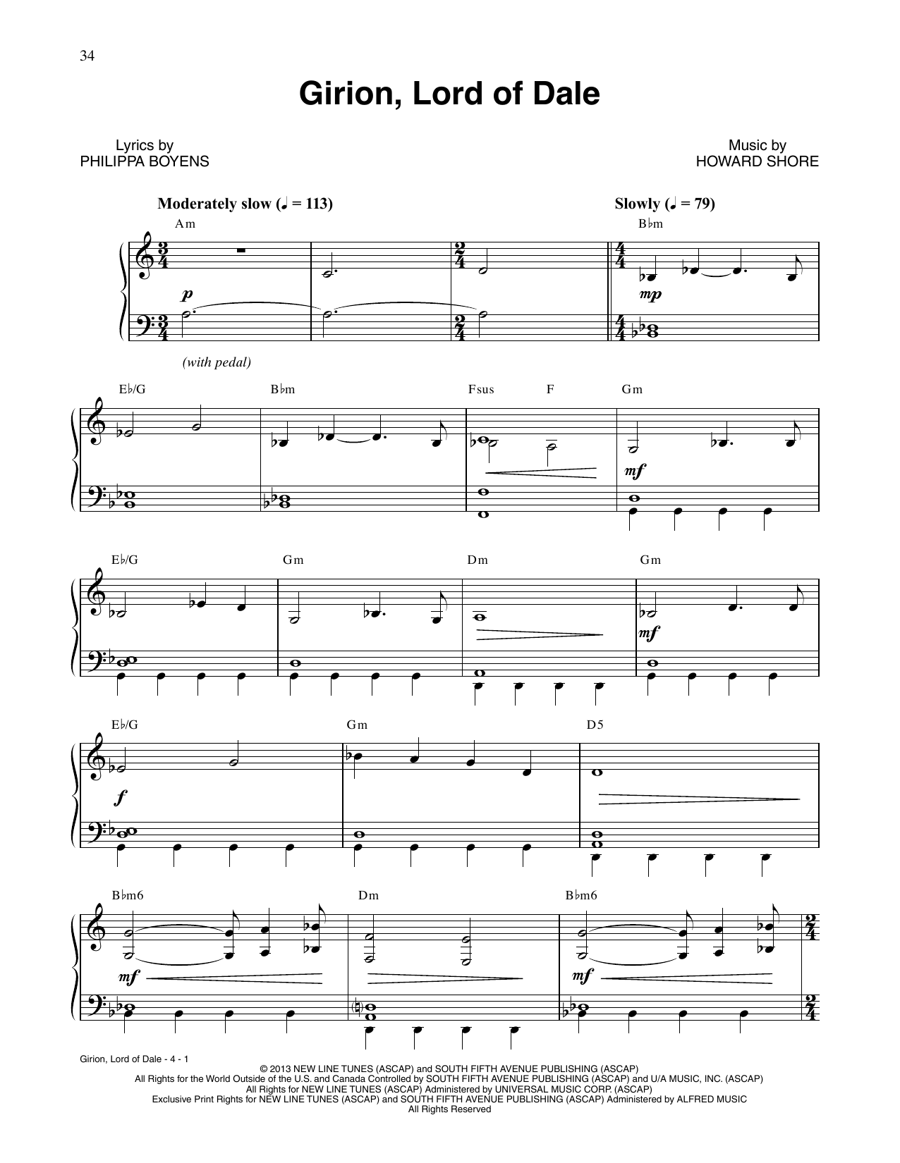 Download Howard Shore Girion, Lord Of Dale (from The Hobbit: The Desolation of Smaug) Sheet Music and learn how to play Piano Solo PDF digital score in minutes