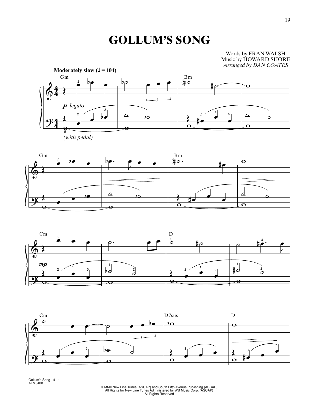 Download Howard Shore Gollum's Song (from The Lord Of The Rings: The Two Towers) (arr. Dan Coates) Sheet Music and learn how to play Easy Piano PDF digital score in minutes