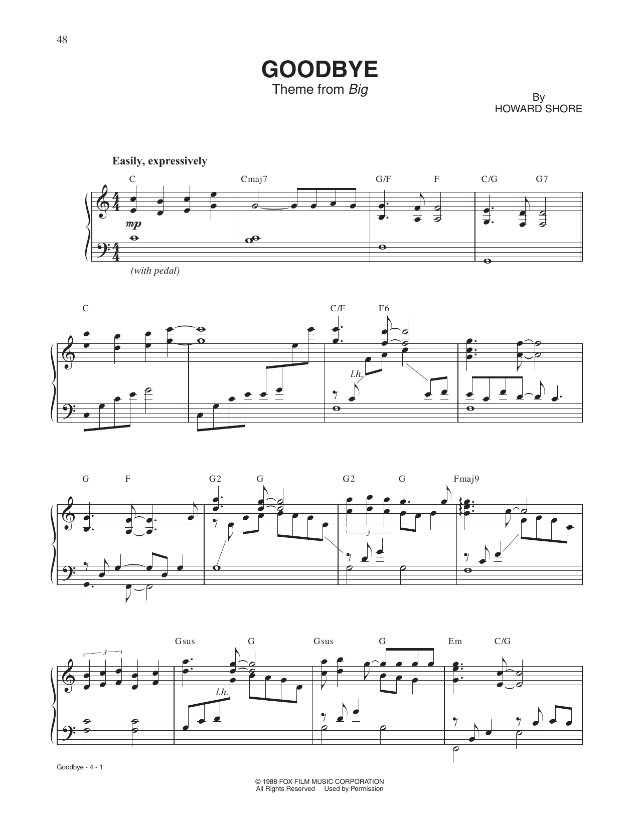 Download Howard Shore Goodbye (Theme from BIG) Sheet Music and learn how to play Piano Solo PDF digital score in minutes