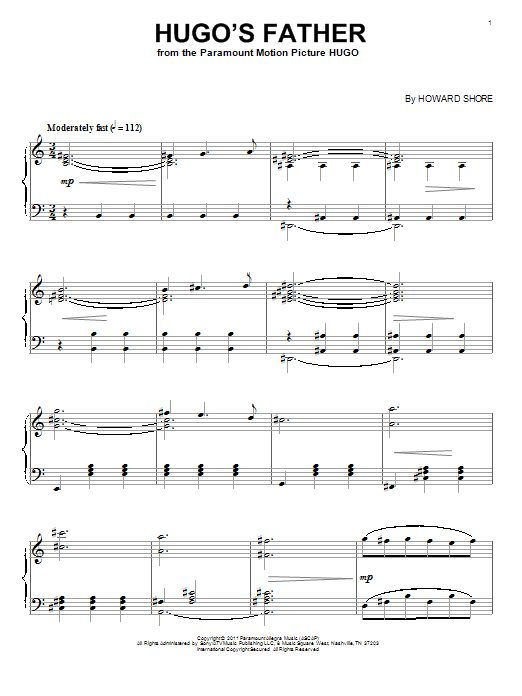 Download Howard Shore Hugo's Father Sheet Music and learn how to play Piano PDF digital score in minutes