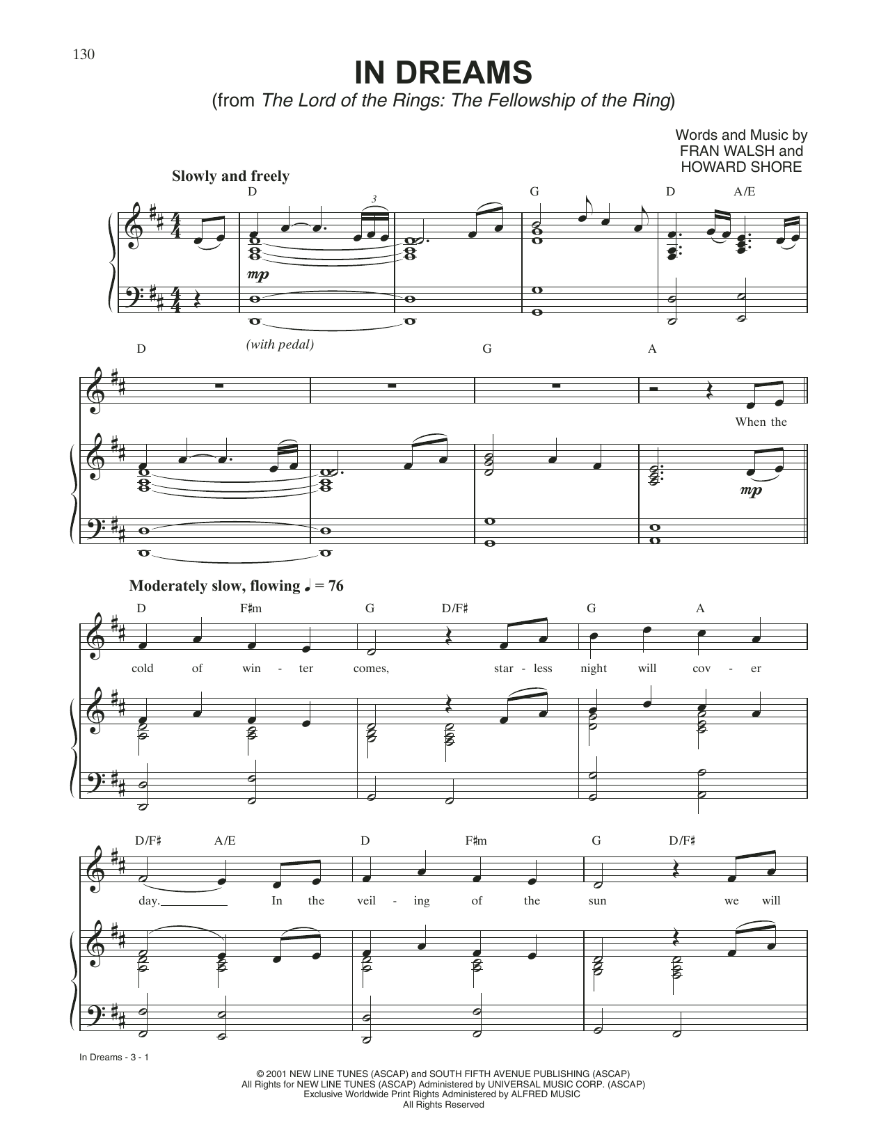 Download Howard Shore In Dreams (from The Lord Of The Rings: The Fellowship Of The Ring) Sheet Music and learn how to play Piano & Vocal PDF digital score in minutes