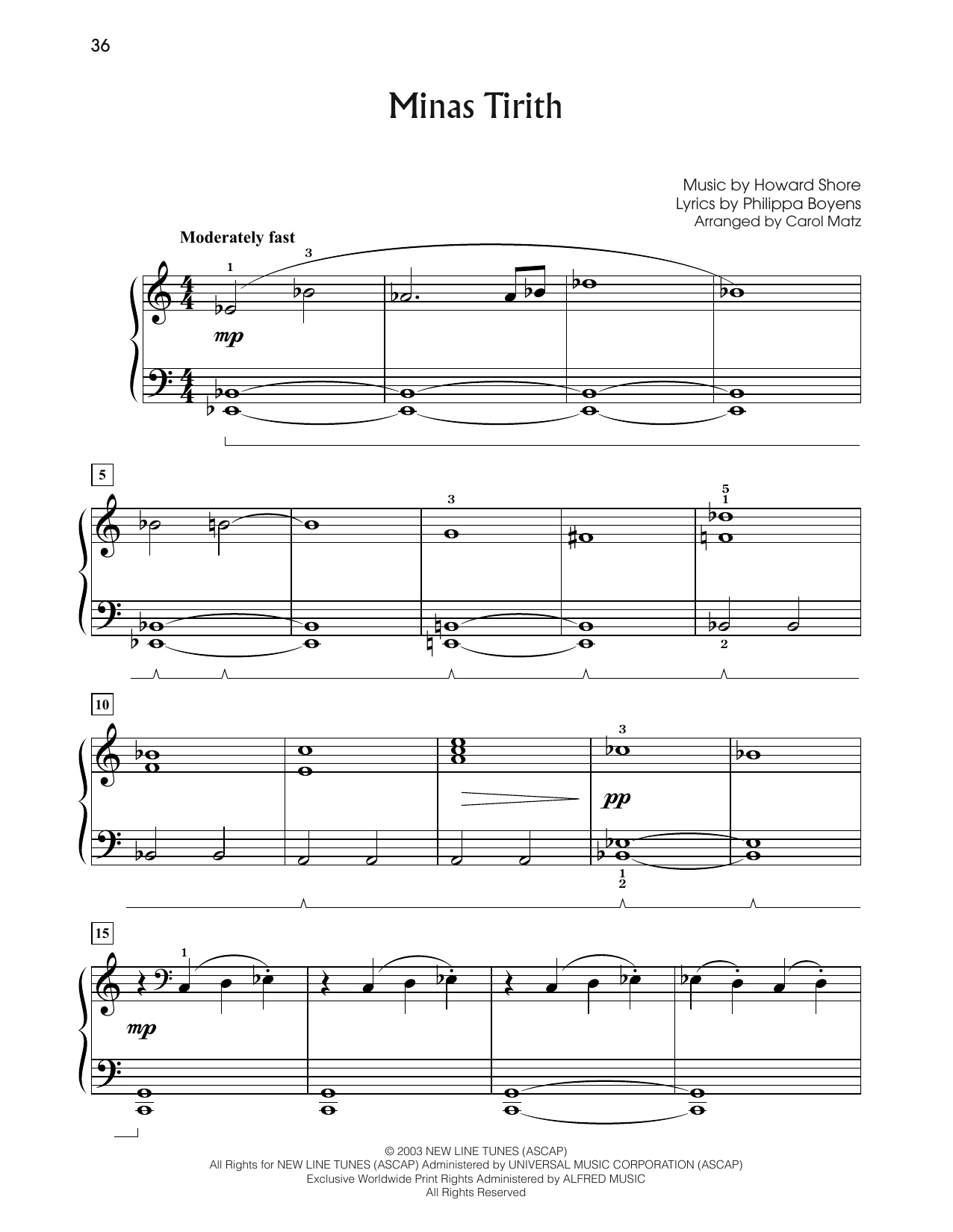 Download Howard Shore Minas Tirith (from The Lord Of The Rings: The Return Of The King) (arr. Carol Ma Sheet Music and learn how to play Big Note Piano PDF digital score in minutes