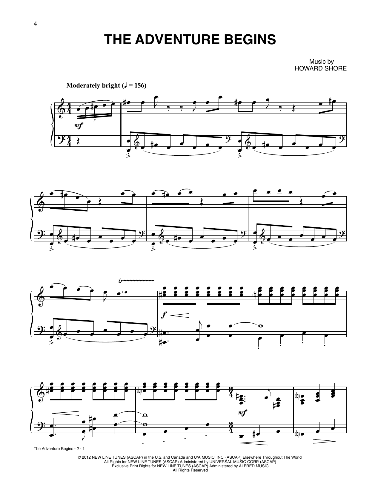 Download Howard Shore The Adventure Begins (from The Hobbit: An Unexpected Journey) Sheet Music and learn how to play Piano Solo PDF digital score in minutes