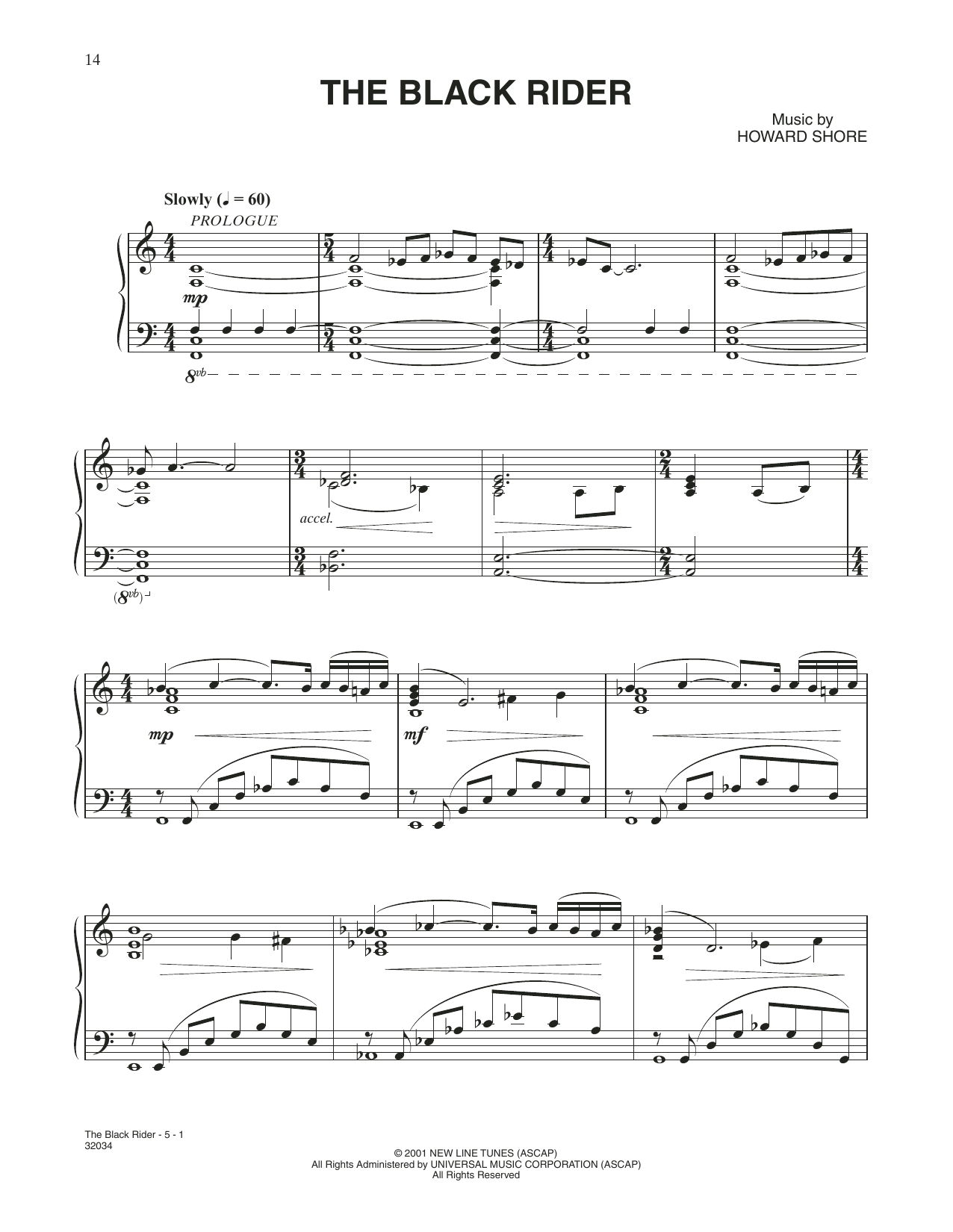Download Howard Shore The Black Rider (from The Lord Of The Rings: The Fellowship Of The Ring) Sheet Music and learn how to play Piano Solo PDF digital score in minutes