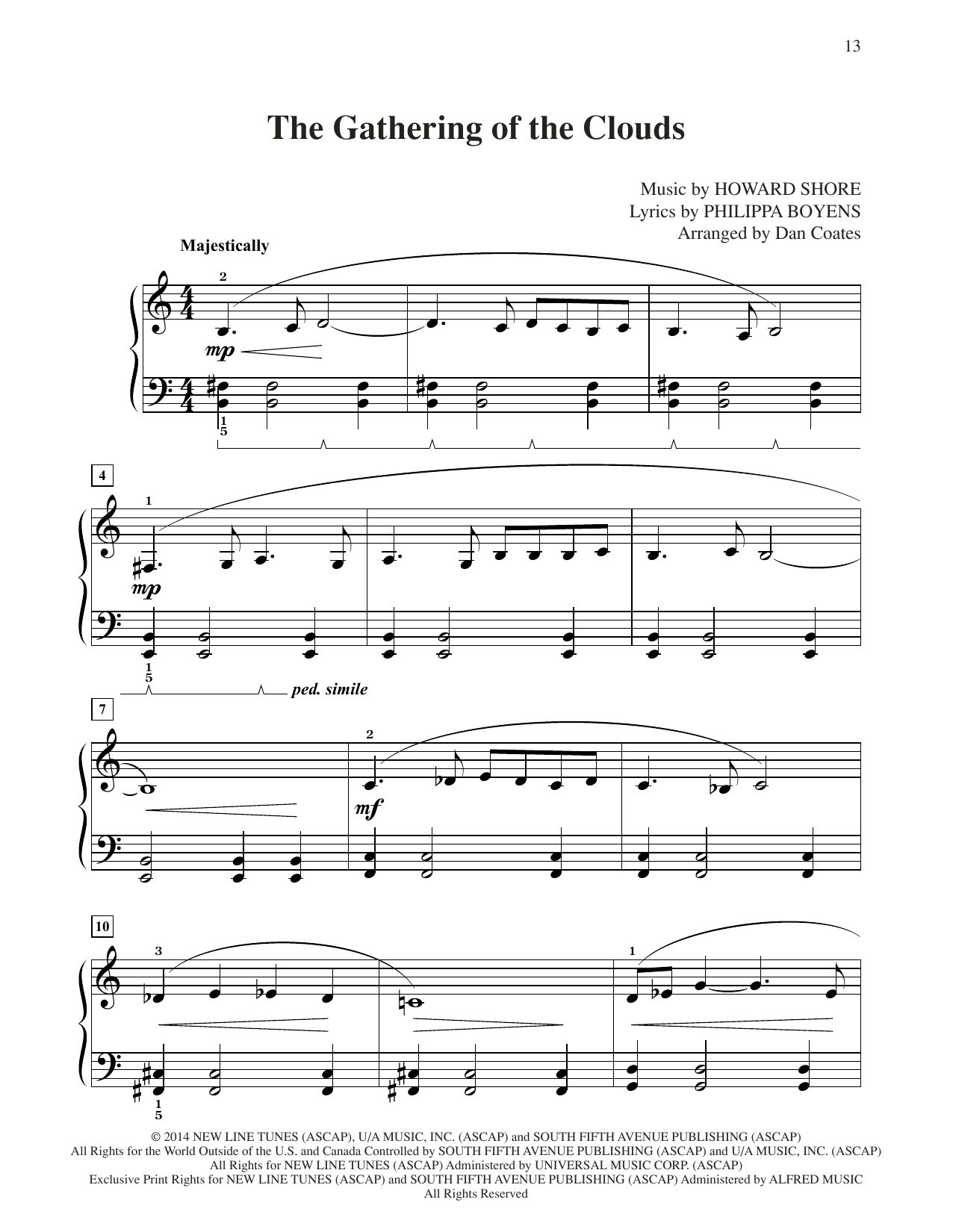 Download Howard Shore The Gathering Of The Clouds (from The Hobbit: The Battle of the Five Armies) (ar Sheet Music and learn how to play Easy Piano PDF digital score in minutes
