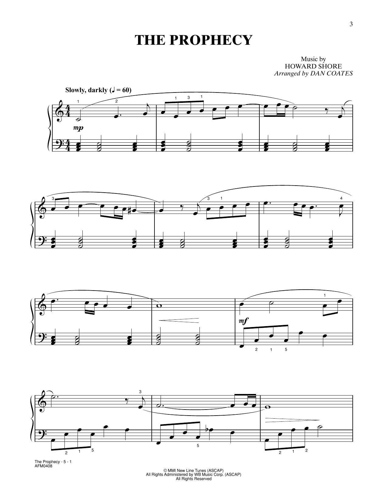 Download Howard Shore The Prophecy (from The Lord Of The Rings: The Fellowship Of The Ring) (arr. Dan Sheet Music and learn how to play Easy Piano PDF digital score in minutes