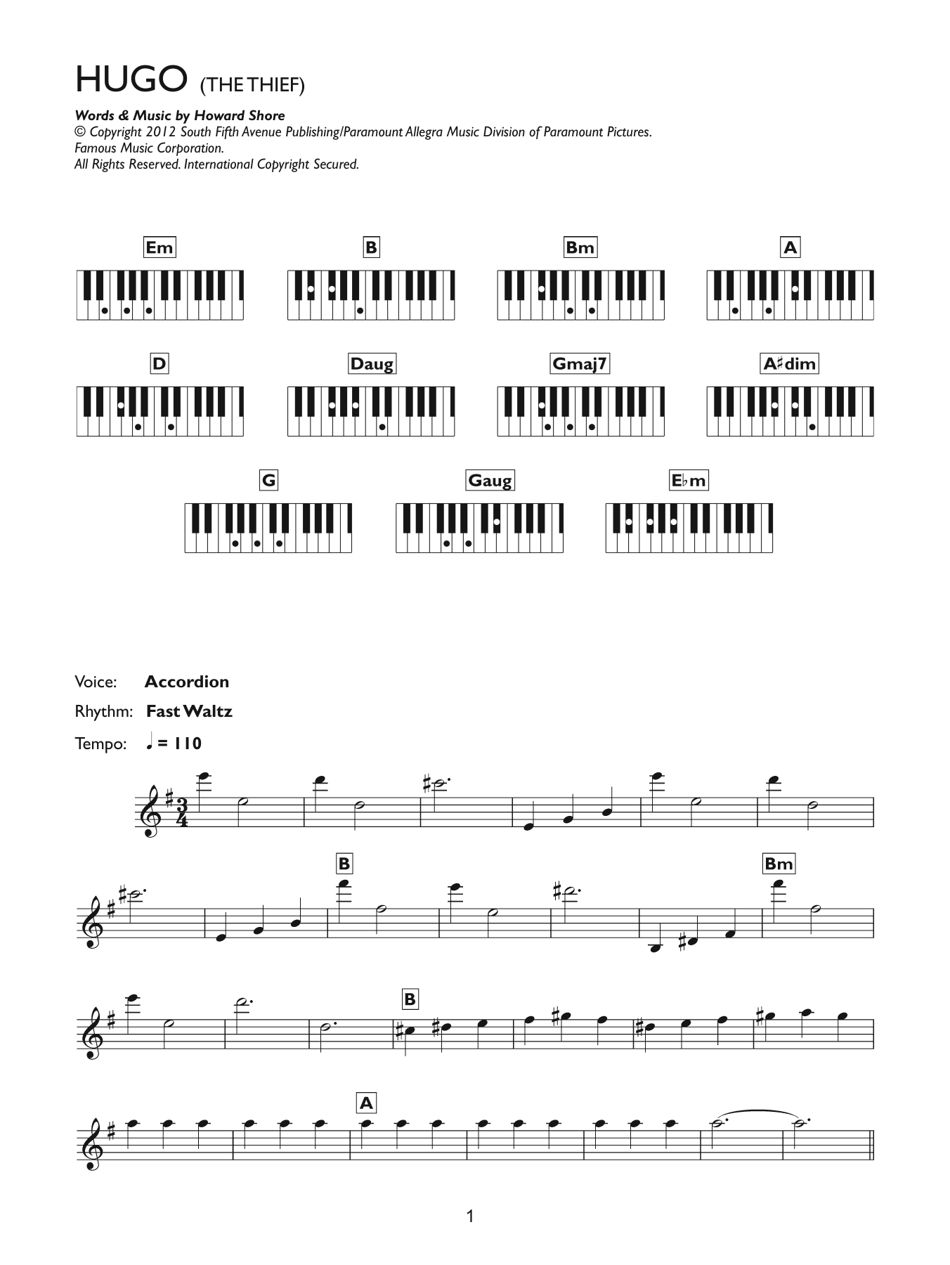 Download Howard Shore The Thief (from Hugo) Sheet Music and learn how to play Keyboard PDF digital score in minutes