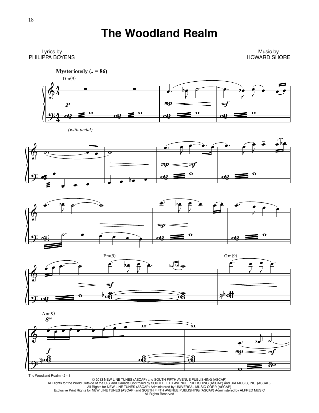 Download Howard Shore The Woodland Realm (from The Hobbit: The Desolation of Smaug) Sheet Music and learn how to play Piano Solo PDF digital score in minutes
