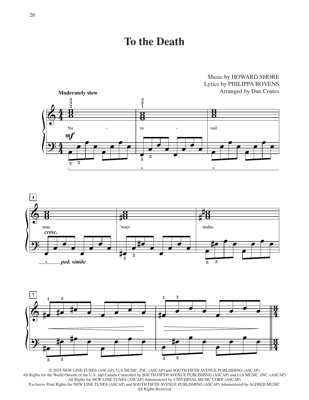 Download Howard Shore To The Death (from The Hobbit: The Battle of the Five Armies) (arr. Dan Coates) Sheet Music and learn how to play Easy Piano PDF digital score in minutes