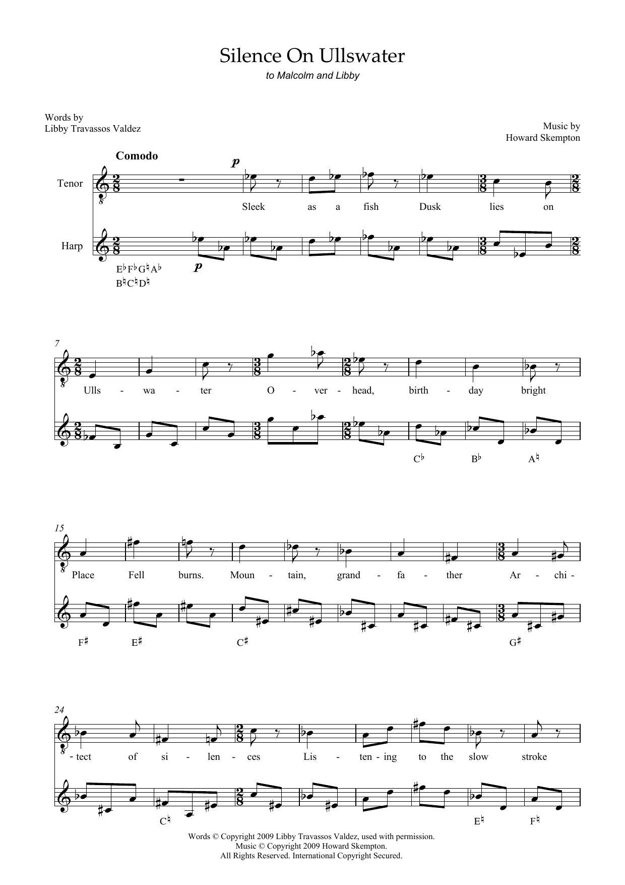 Download Howard Skempton Silence on Ullswater (for tenor & harp) Sheet Music and learn how to play Piano & Vocal PDF digital score in minutes