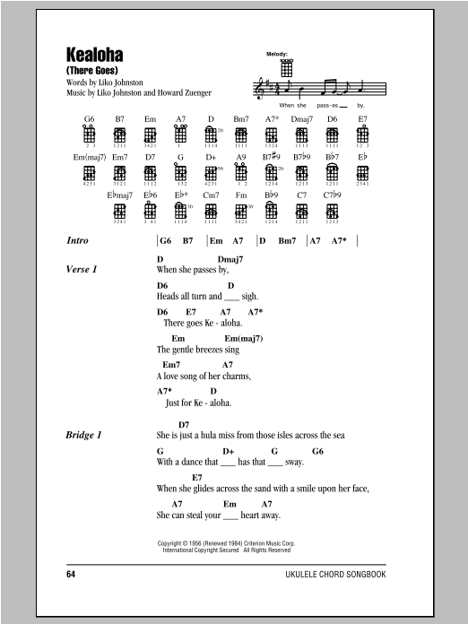 Download Howard Zuenger Kealoha (There Goes) Sheet Music and learn how to play Ukulele with strumming patterns PDF digital score in minutes