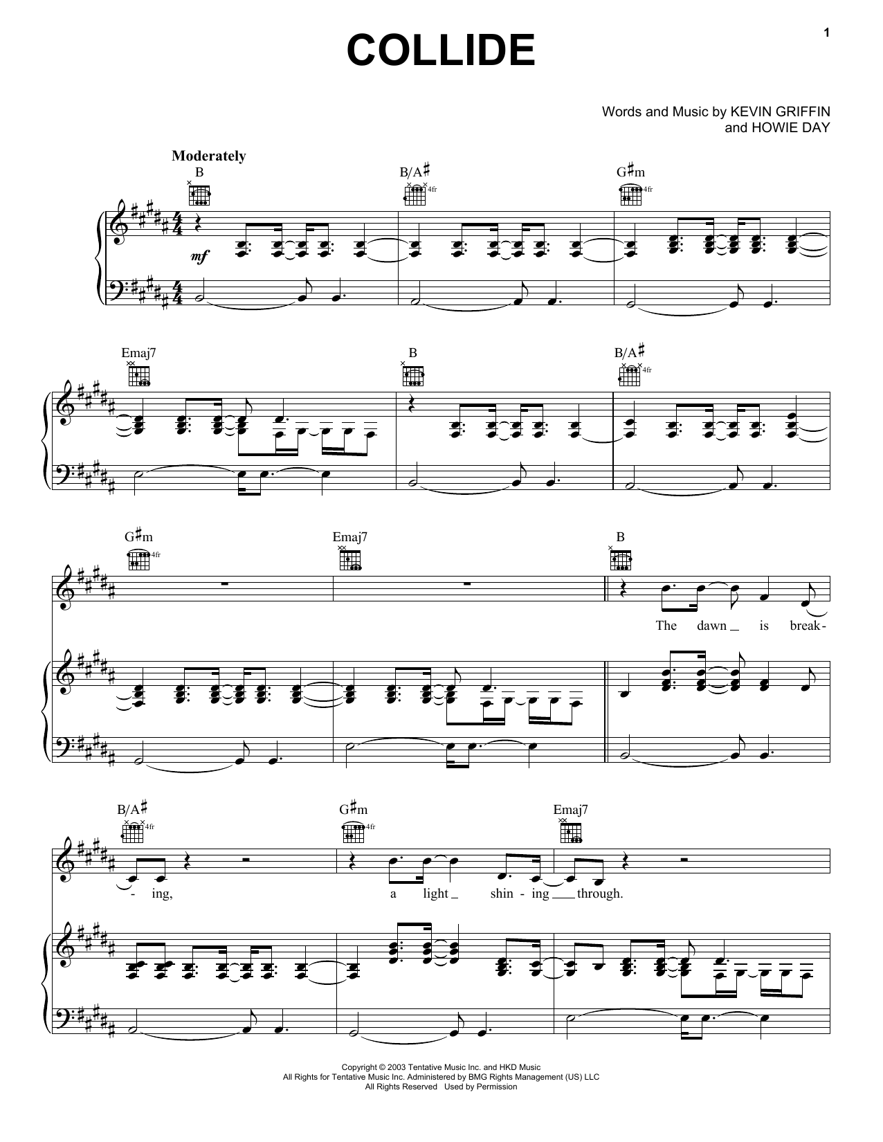 Download Howie Day Collide Sheet Music and learn how to play Piano, Vocal & Guitar (Right-Hand Melody) PDF digital score in minutes