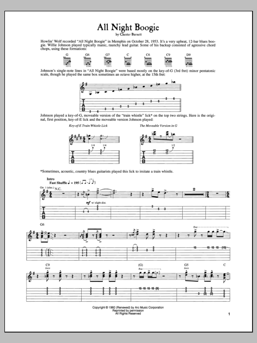 Download Howlin' Wolf All Night Boogie Sheet Music and learn how to play Guitar Tab PDF digital score in minutes