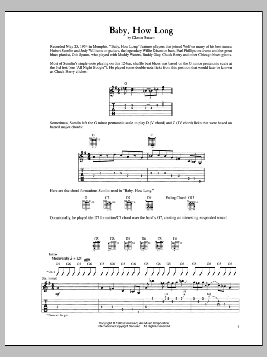 Download Howlin' Wolf Baby How Long Sheet Music and learn how to play Guitar Tab PDF digital score in minutes