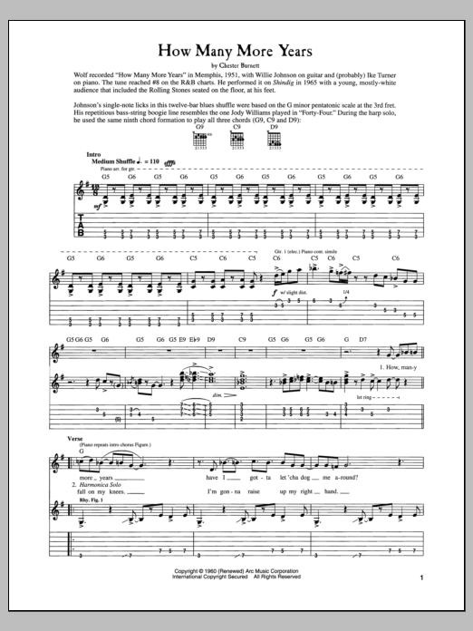 Download Howlin' Wolf How Many More Years Sheet Music and learn how to play Real Book – Melody, Lyrics & Chords PDF digital score in minutes