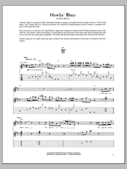 Download Howlin' Wolf Howlin' Blues Sheet Music and learn how to play Guitar Tab PDF digital score in minutes