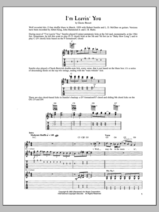 Download Howlin' Wolf I'm Leavin' You Sheet Music and learn how to play Guitar Tab PDF digital score in minutes