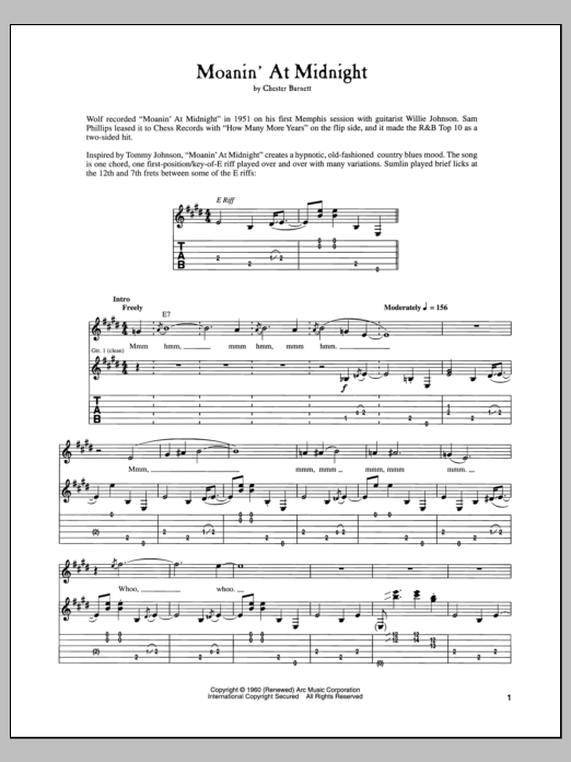 Download Howlin' Wolf Moanin' At Midnight Sheet Music and learn how to play Real Book – Melody, Lyrics & Chords PDF digital score in minutes