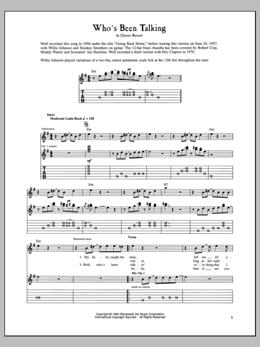 Download Howlin' Wolf Who's Been Talking Sheet Music and learn how to play Real Book – Melody, Lyrics & Chords PDF digital score in minutes
