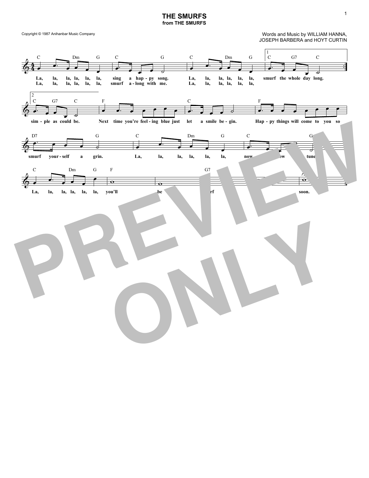 Download Hoyt Curtin The Smurfs Sheet Music and learn how to play Lead Sheet / Fake Book PDF digital score in minutes