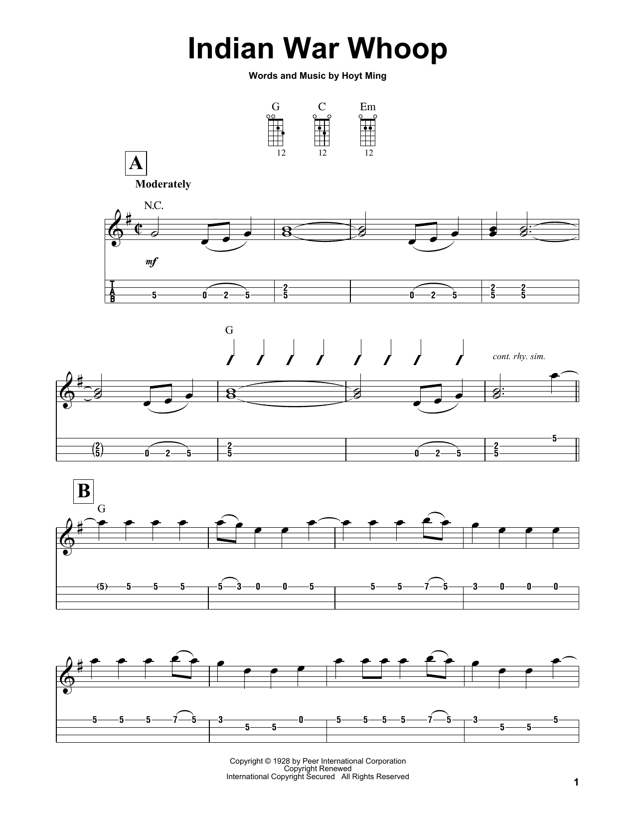 Download Hoyt Ming Indian War Whoop Sheet Music and learn how to play Mandolin PDF digital score in minutes