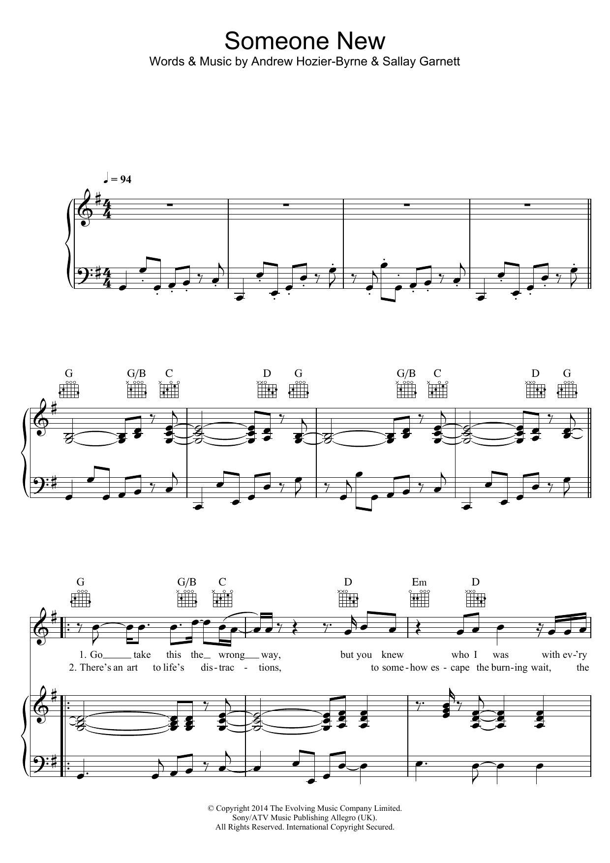 Download Hozier Someone New Sheet Music and learn how to play Piano, Vocal & Guitar (Right-Hand Melody) PDF digital score in minutes