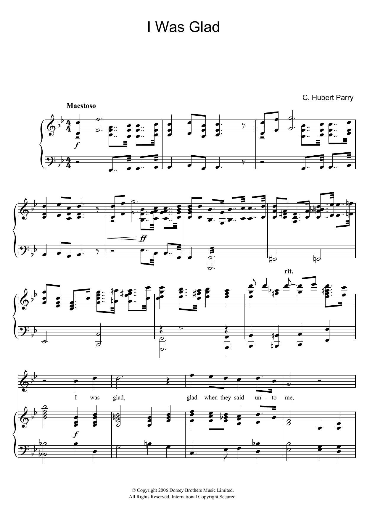 Download Hubert Parry I Was Glad Sheet Music and learn how to play Piano & Vocal PDF digital score in minutes
