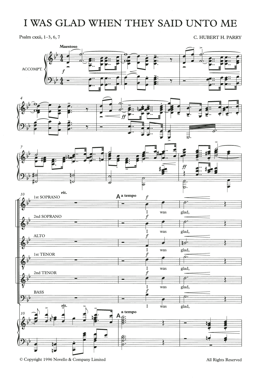 Download Hubert Parry I Was Glad When They Said Unto Me Sheet Music and learn how to play Piano, Vocal & Guitar PDF digital score in minutes