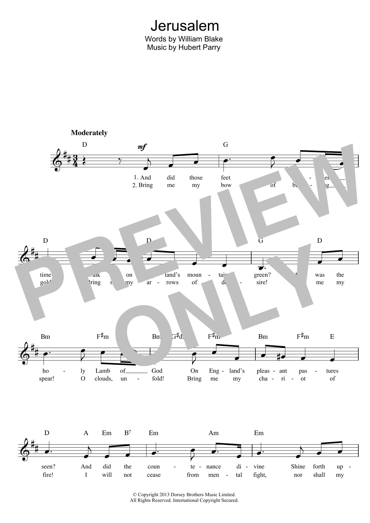 Download Hubert Parry Jerusalem Sheet Music and learn how to play Piano, Vocal & Guitar (Right-Hand Melody) PDF digital score in minutes