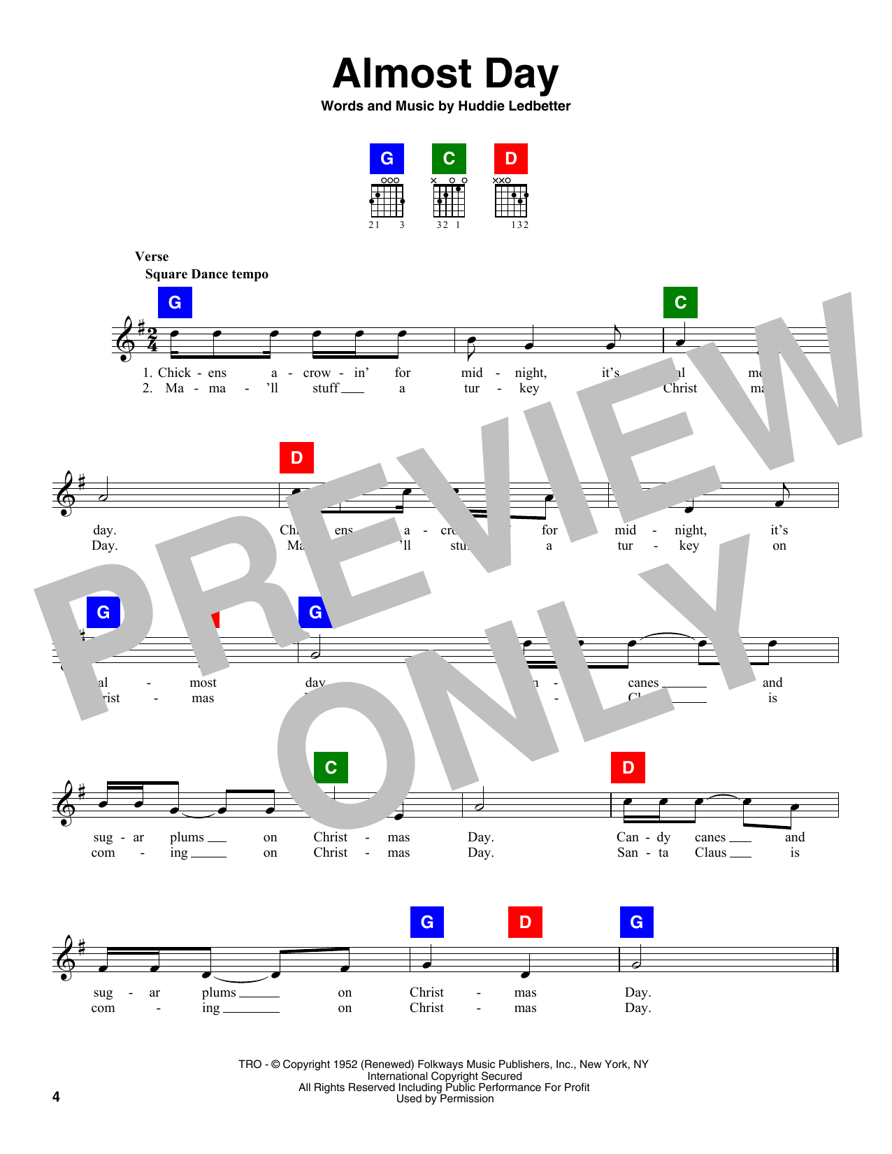 Download Huddie Ledbetter Almost Day Sheet Music and learn how to play Ukulele PDF digital score in minutes