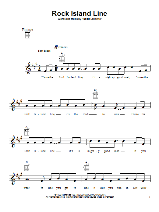 Download Huddie Ledbetter Rock Island Line Sheet Music and learn how to play Ukulele PDF digital score in minutes