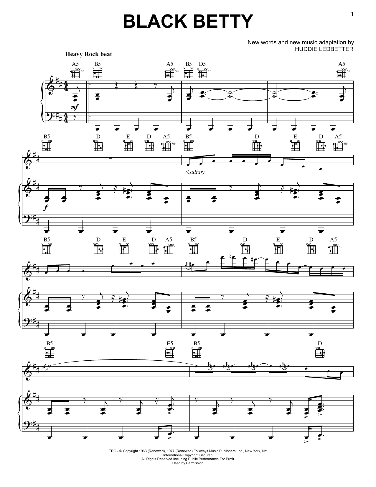 Download Ram Jam Sheet Music and learn how to play Piano, Vocal & Guitar (Right-Hand Melody) PDF score in minutes