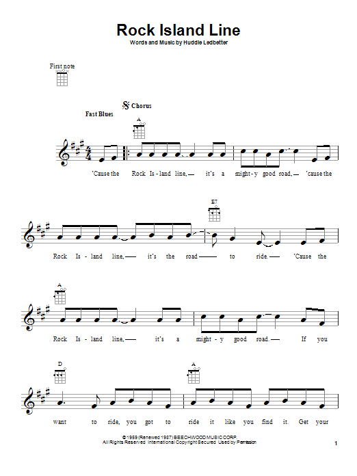 Huddie Ledbetter Rock Island Line Sheet Music Notes Chords Ukulele Download Folk Pdf