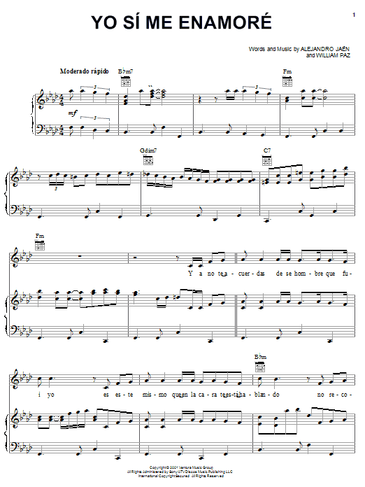 Download Huey Dunbar Yo Si Me Enamore Sheet Music and learn how to play Piano, Vocal & Guitar (Right-Hand Melody) PDF digital score in minutes