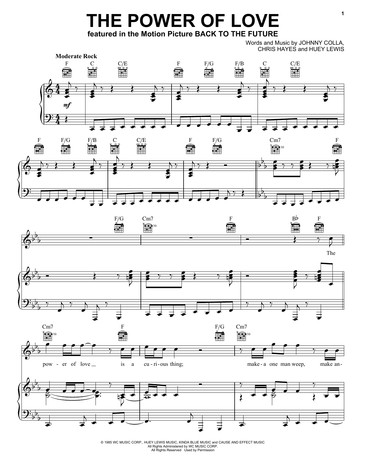 Download Huey Lewis & The News The Power Of Love Sheet Music and learn how to play Melody Line, Lyrics & Chords PDF digital score in minutes