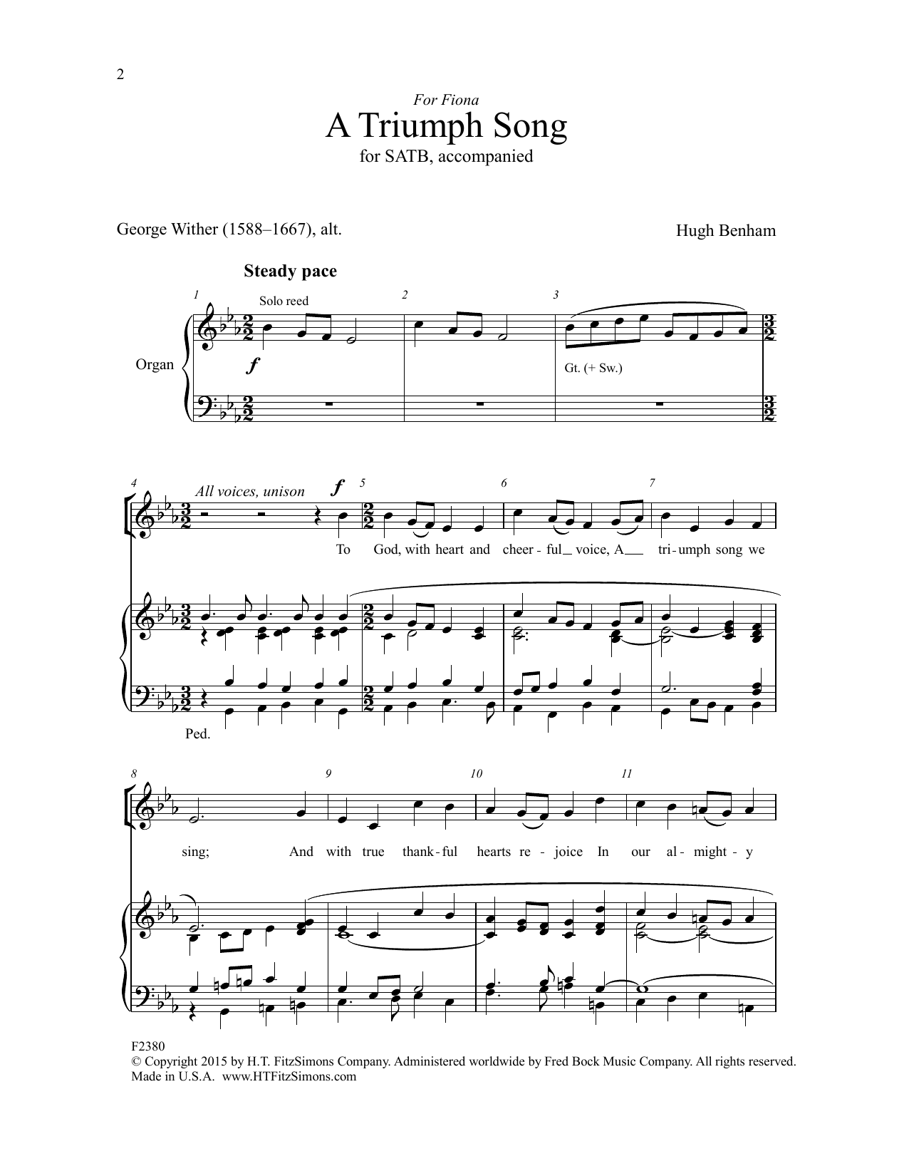 Download Hugh Benham A Triumph Song Sheet Music and learn how to play SATB Choir PDF digital score in minutes
